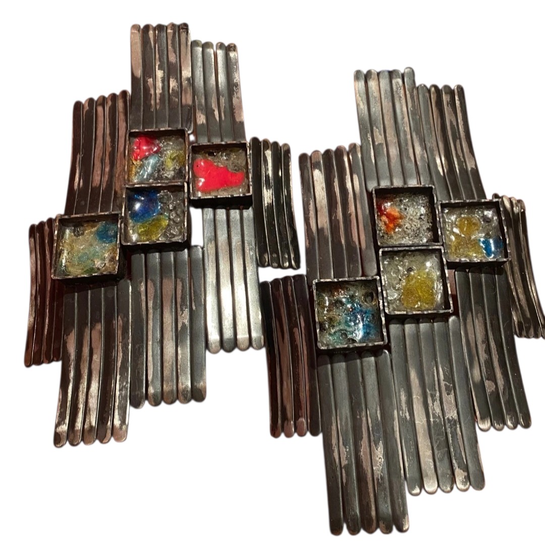 Paire d'Appliques Brutalistes en Métal  et Verre, Italie, années 70