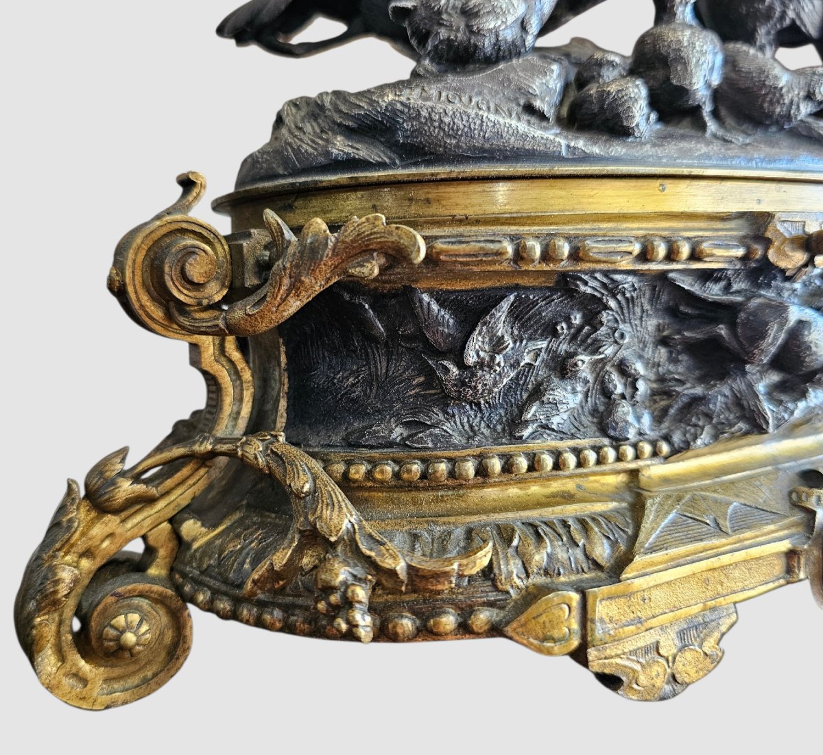 Coffret à bijoux en bronze dorée et argentée signde Jules Moignez-photo-3