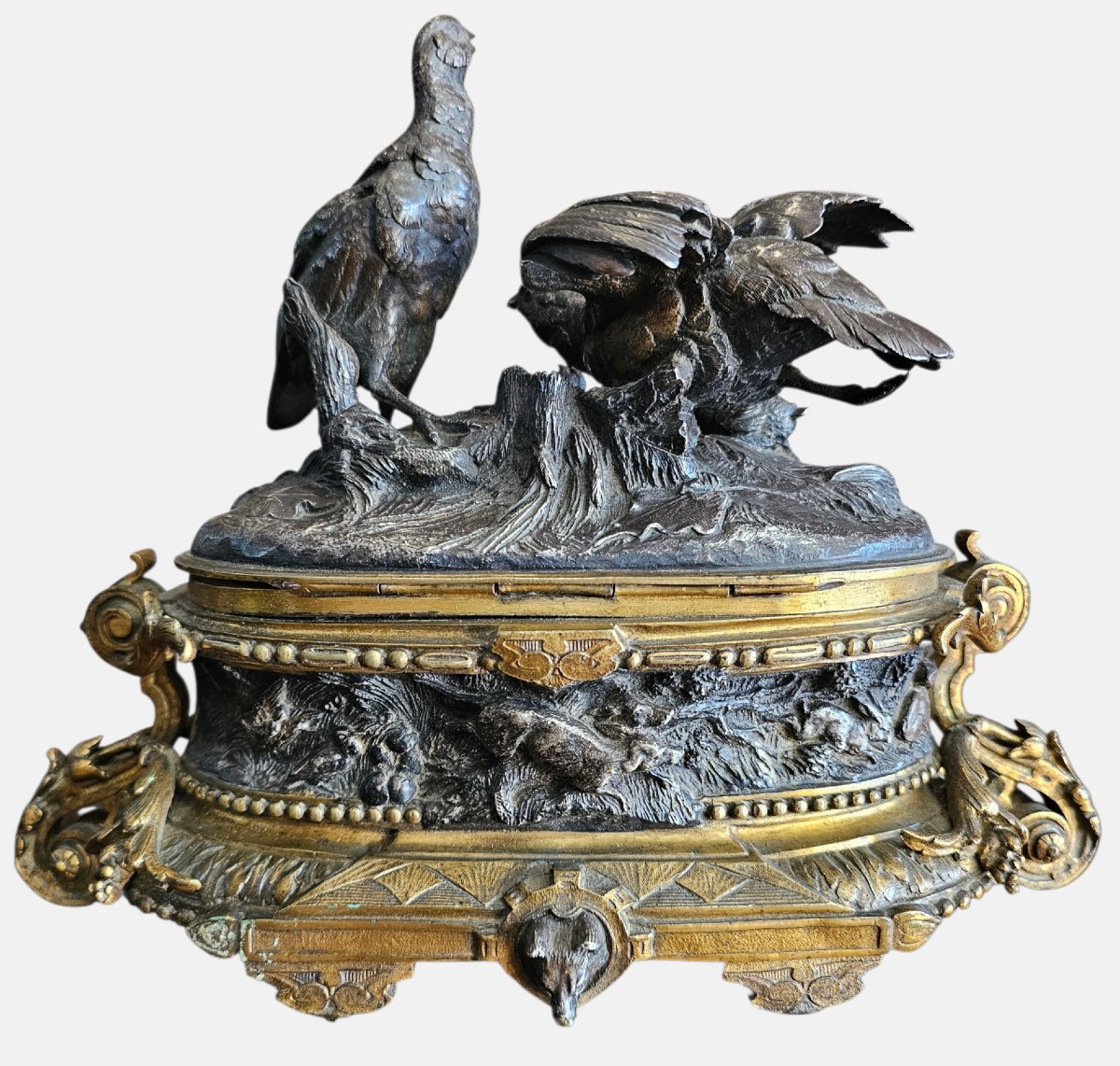 Coffret à bijoux en bronze dorée et argentée signde Jules Moignez-photo-4