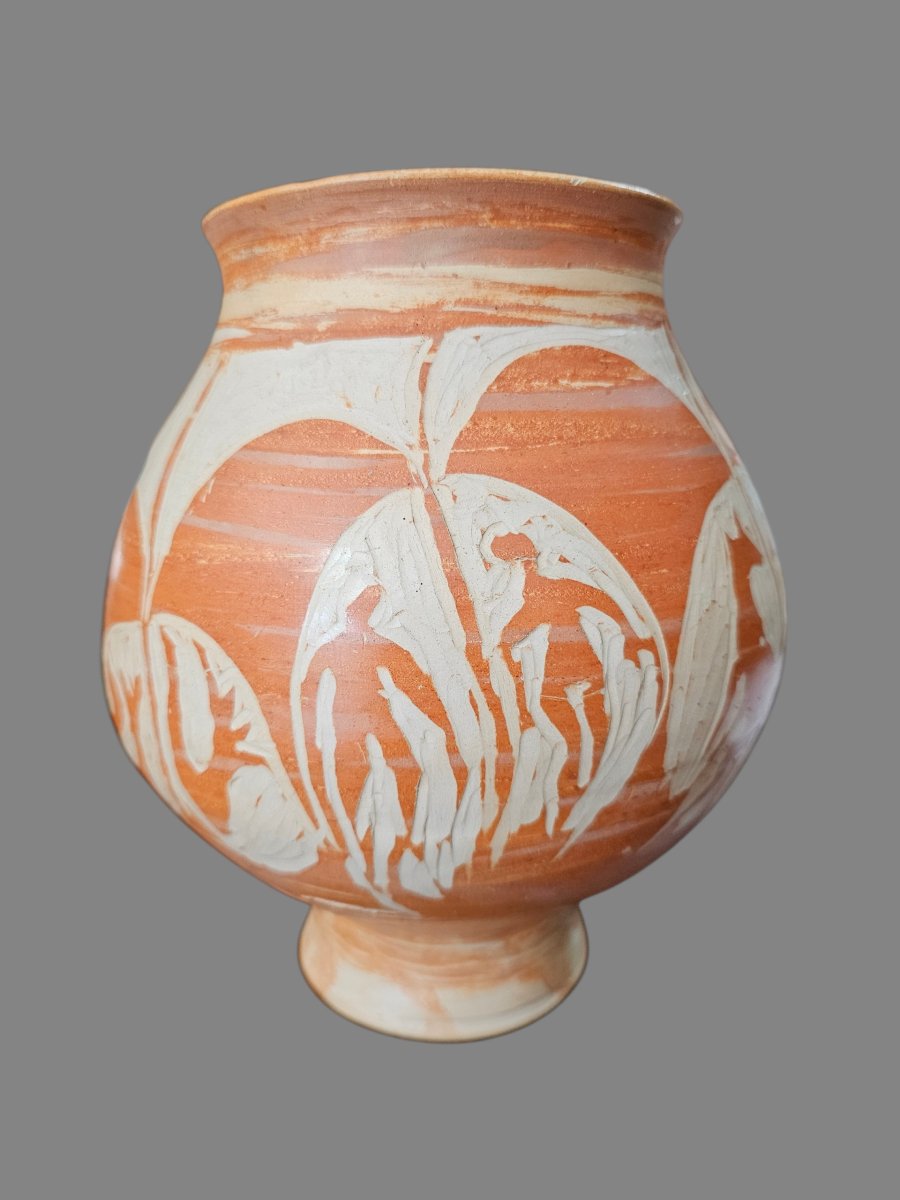 Terracotta Vase With Incised Decoration, Signed Jean Paulet-photo-2
