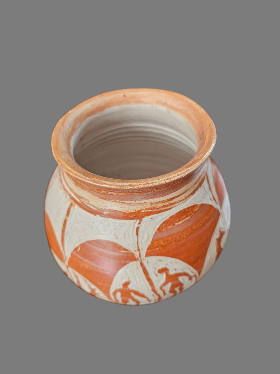 Terracotta Vase With Incised Decoration, Signed Jean Paulet-photo-3