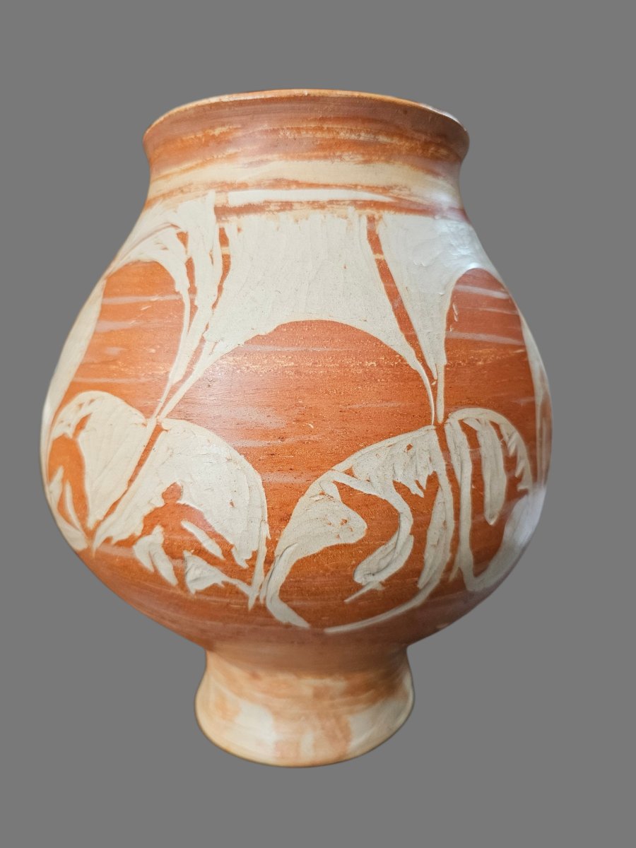 Terracotta Vase With Incised Decoration, Signed Jean Paulet-photo-4