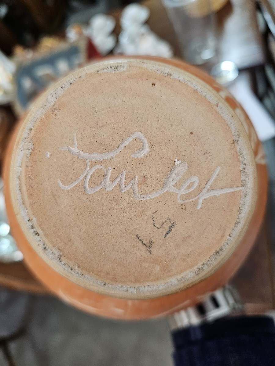 Terracotta Vase With Incised Decoration, Signed Jean Paulet-photo-1