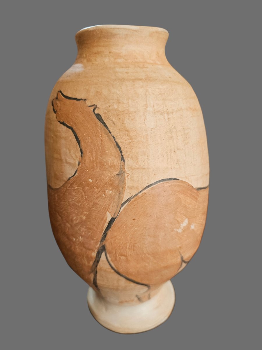 Decorated Terracotta Vase Signed Jean Paulet-photo-2