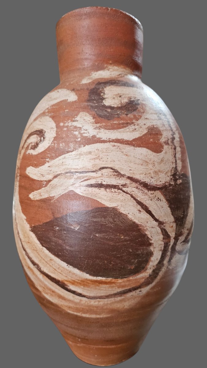 Decorated Terracotta Vase Signed Jean Paulet-photo-2