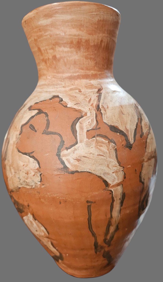 Decorated Terracotta Vase Signed Jean Paulet-photo-2