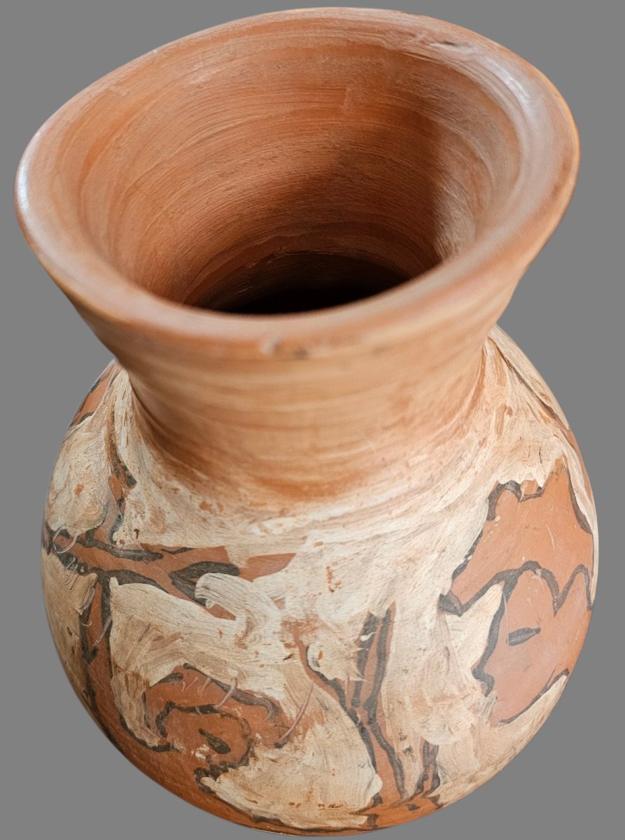 Decorated Terracotta Vase Signed Jean Paulet-photo-3