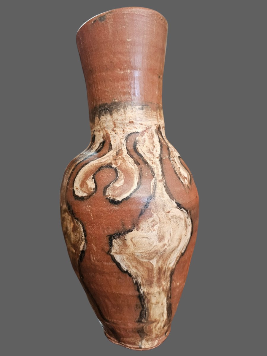 Decorated Terracotta Vase Signed Jean Paulet-photo-4