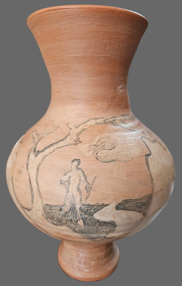 Vase en terre cuite décoré signé Jean PAULET-photo-2