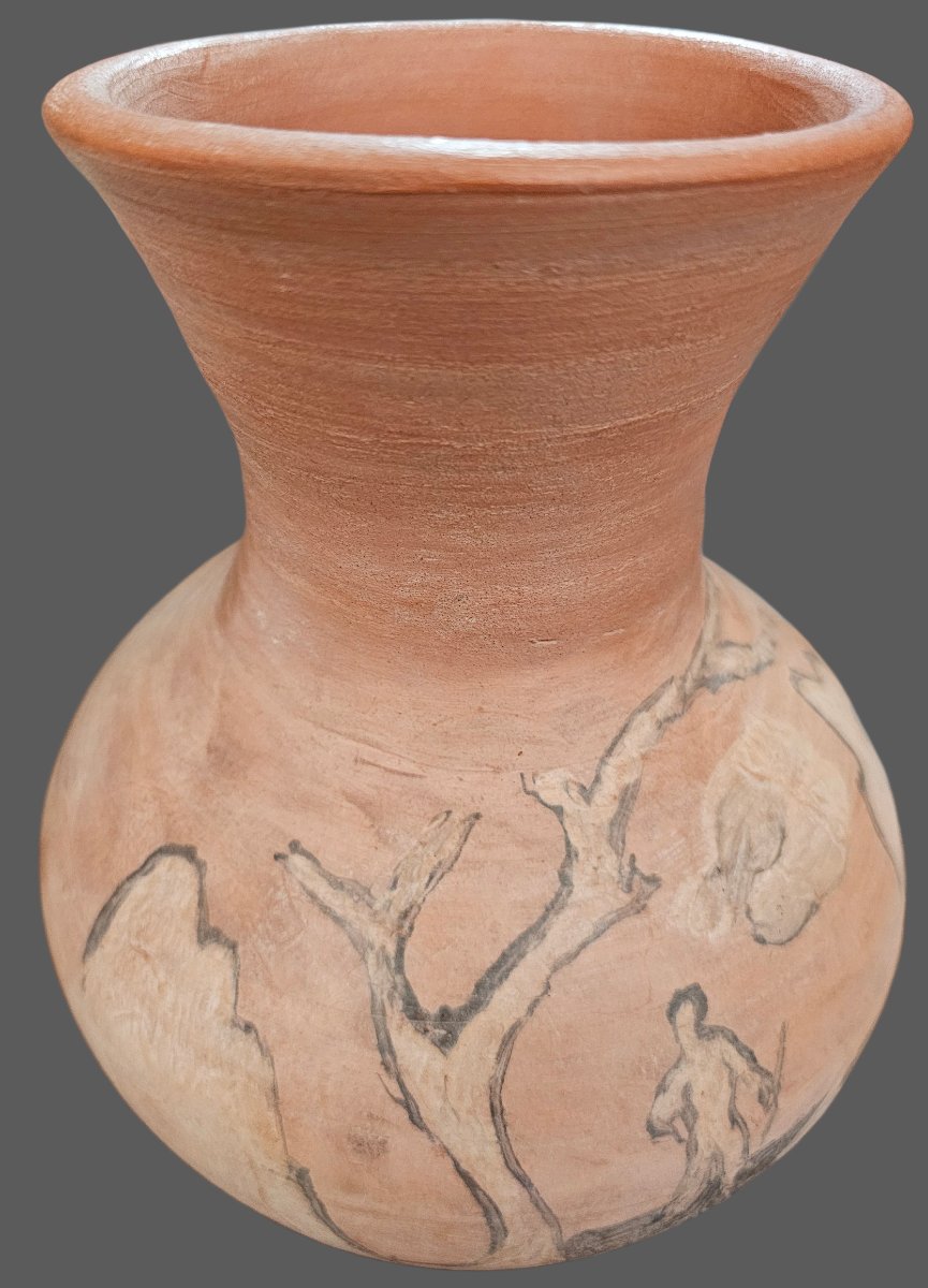 Vase en terre cuite décoré signé Jean PAULET-photo-3