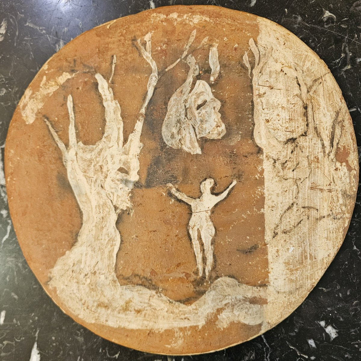 Decorated Terracotta Disc Signed Jean Paulet-photo-2
