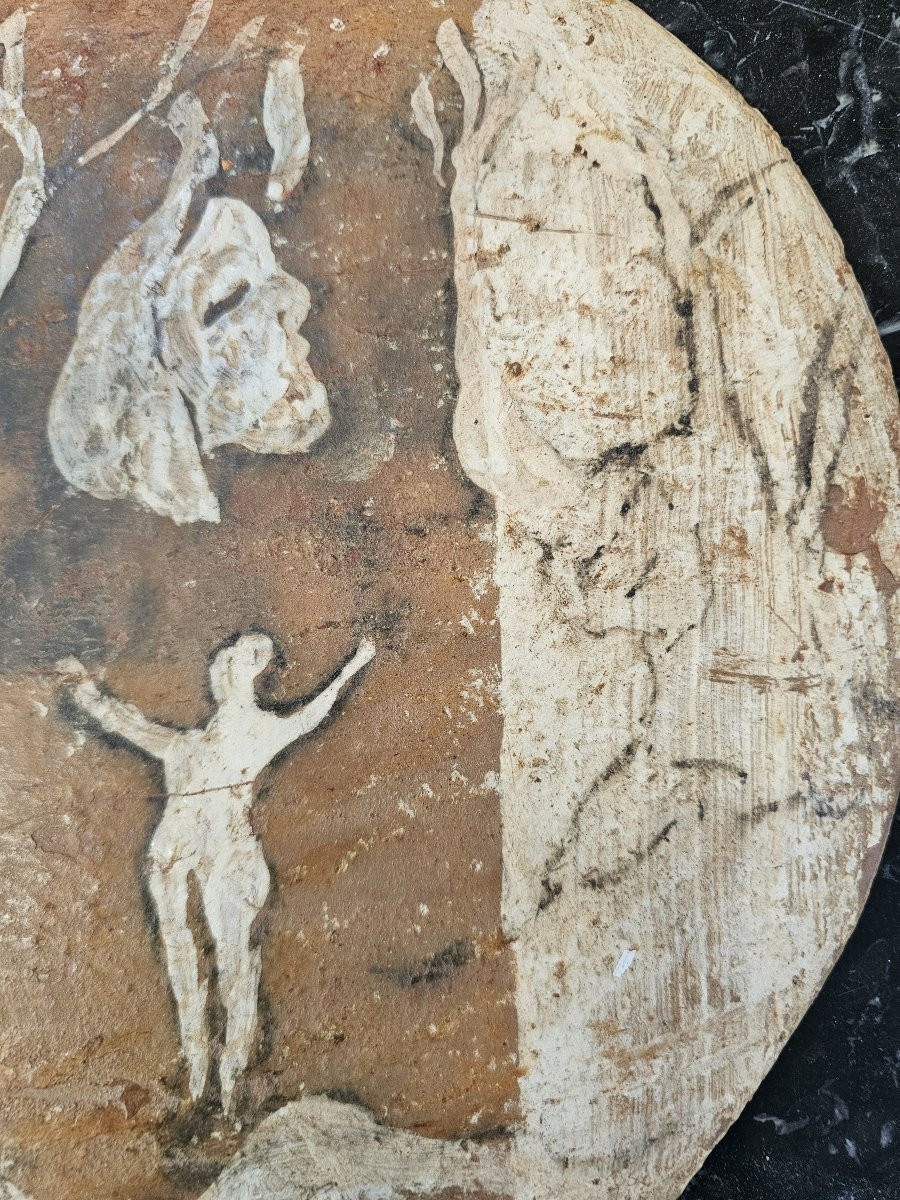 Decorated Terracotta Disc Signed Jean Paulet-photo-4