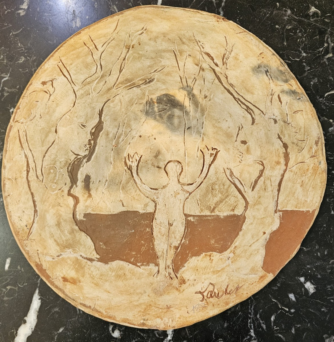 Decorated Terracotta Disc Signed Jean Paulet-photo-1