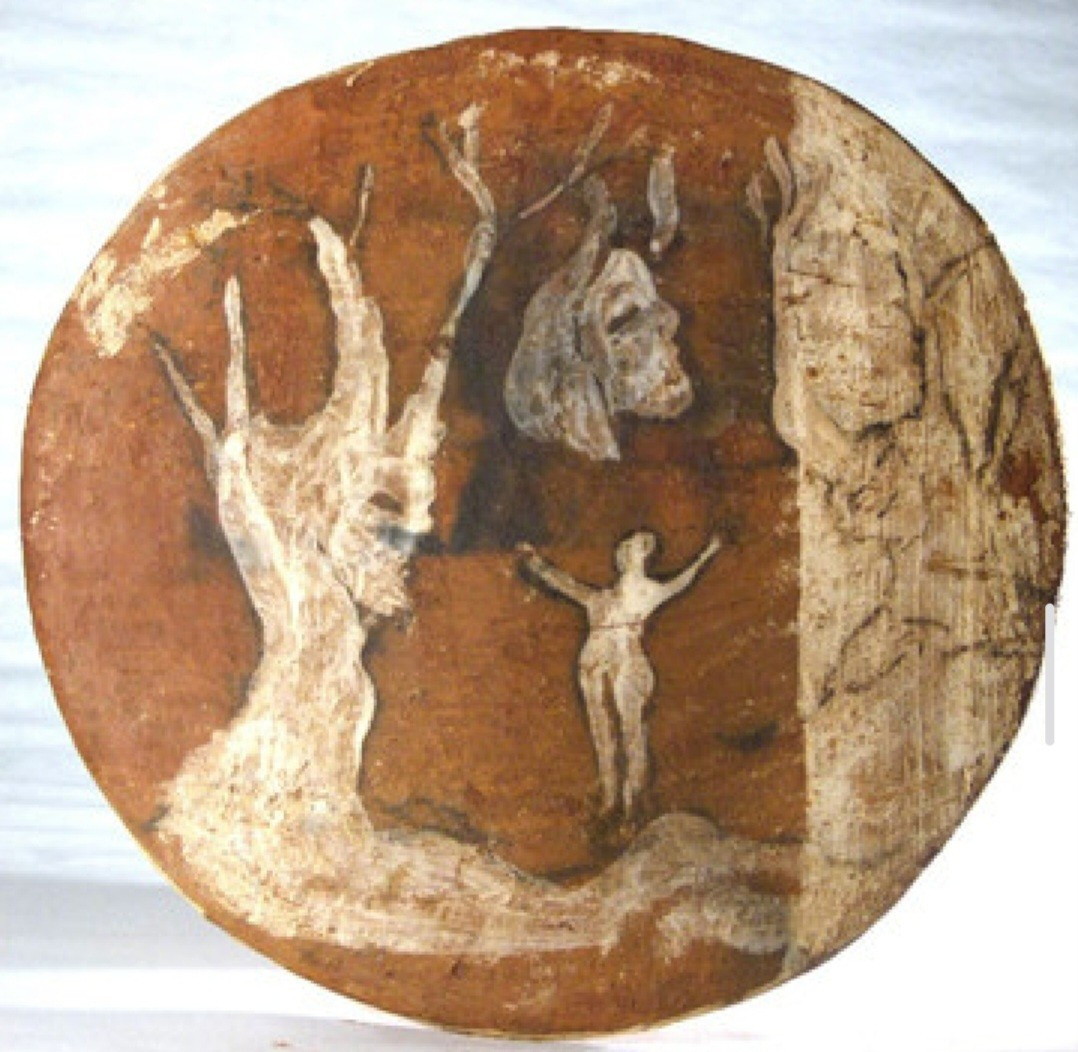 Decorated Terracotta Disc Signed Jean Paulet