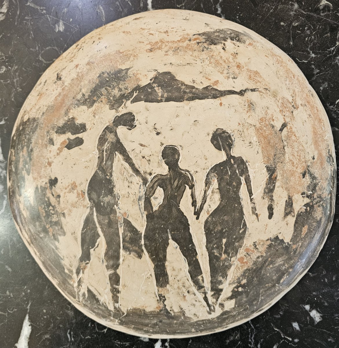 Disque en terre cuite décoré signé Jean PAULET-photo-2