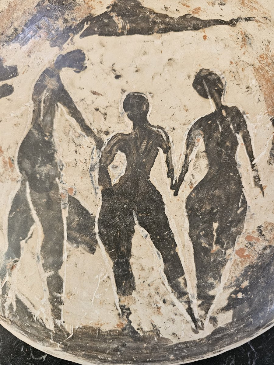 Disque en terre cuite décoré signé Jean PAULET-photo-3