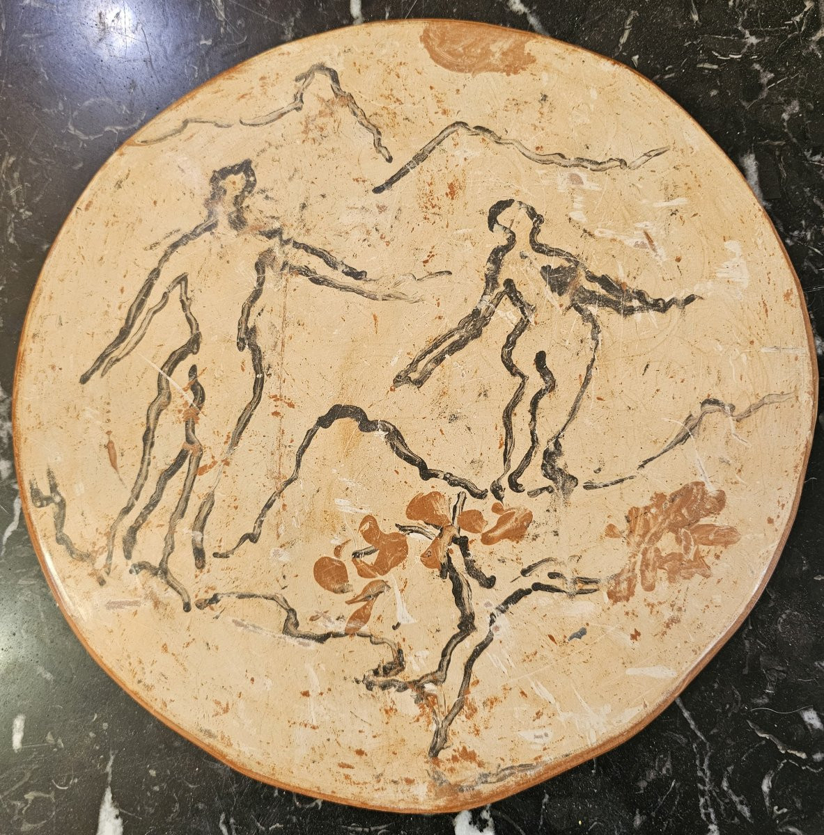 Decorated Terracotta Disc Signed Jean Paulet-photo-2