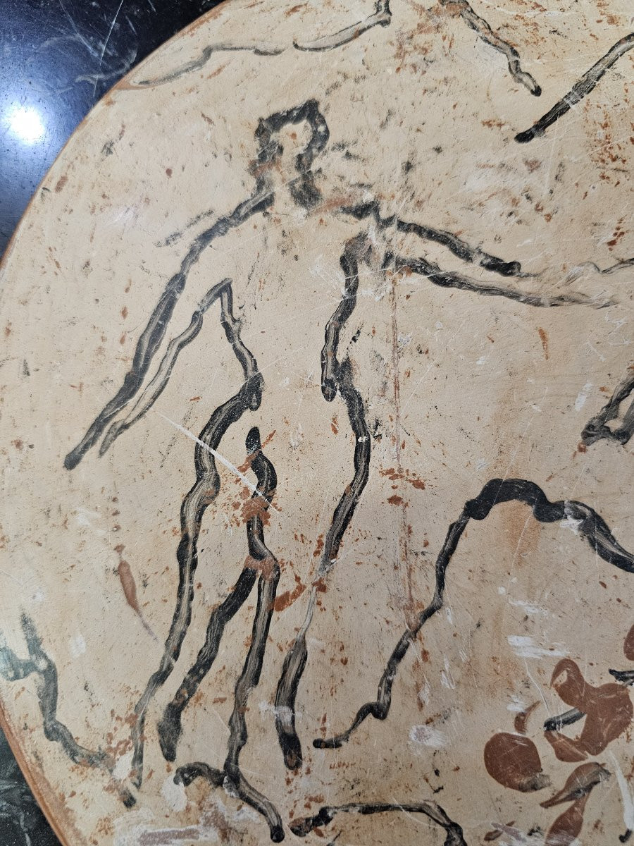 Decorated Terracotta Disc Signed Jean Paulet-photo-3