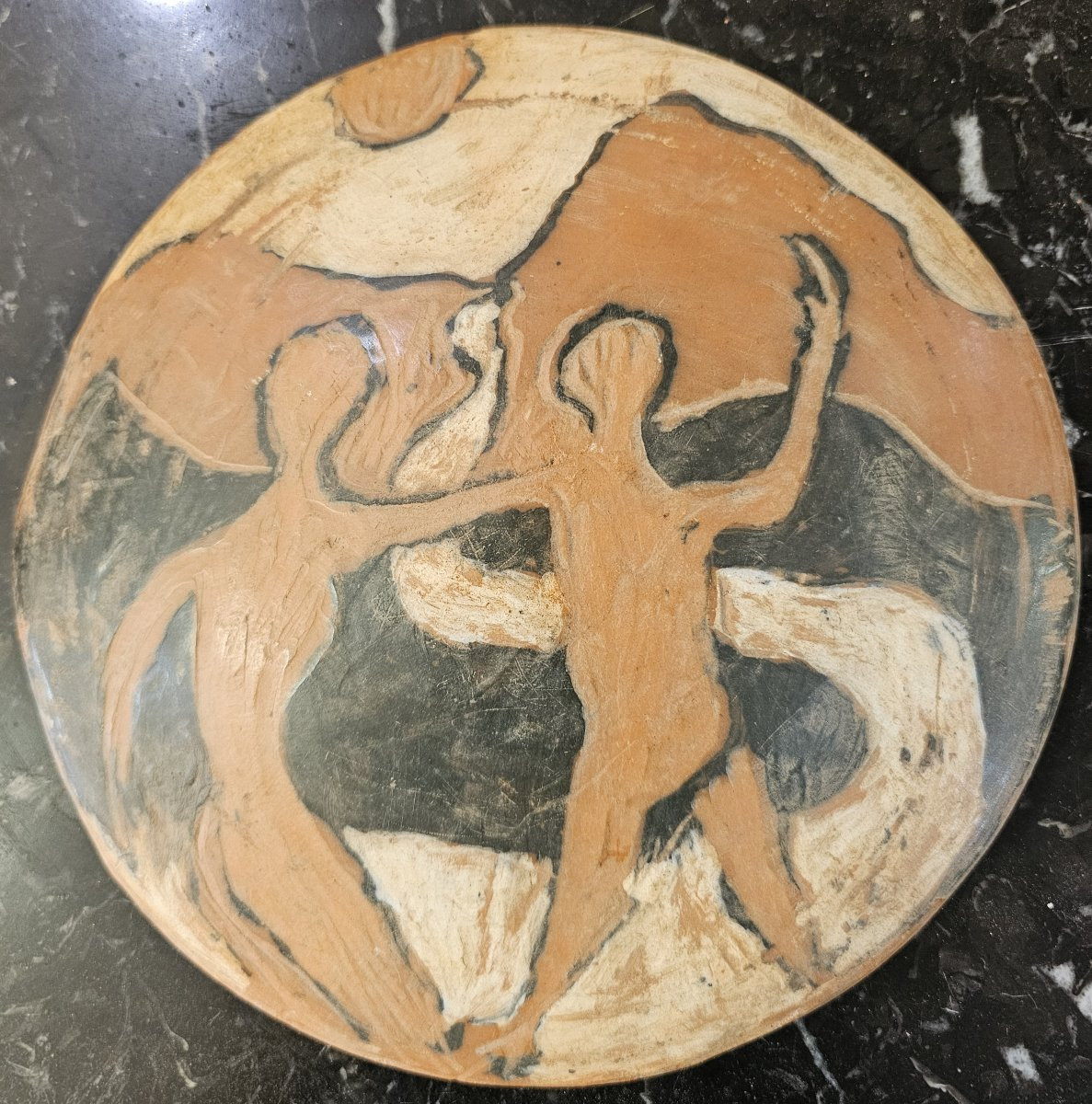 Decorated Terracotta Disc Signed Jean Paulet-photo-2