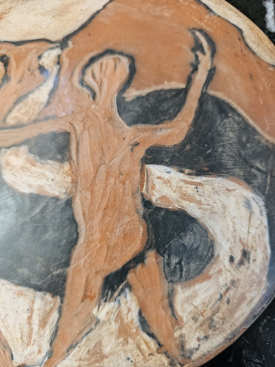 Decorated Terracotta Disc Signed Jean Paulet-photo-3