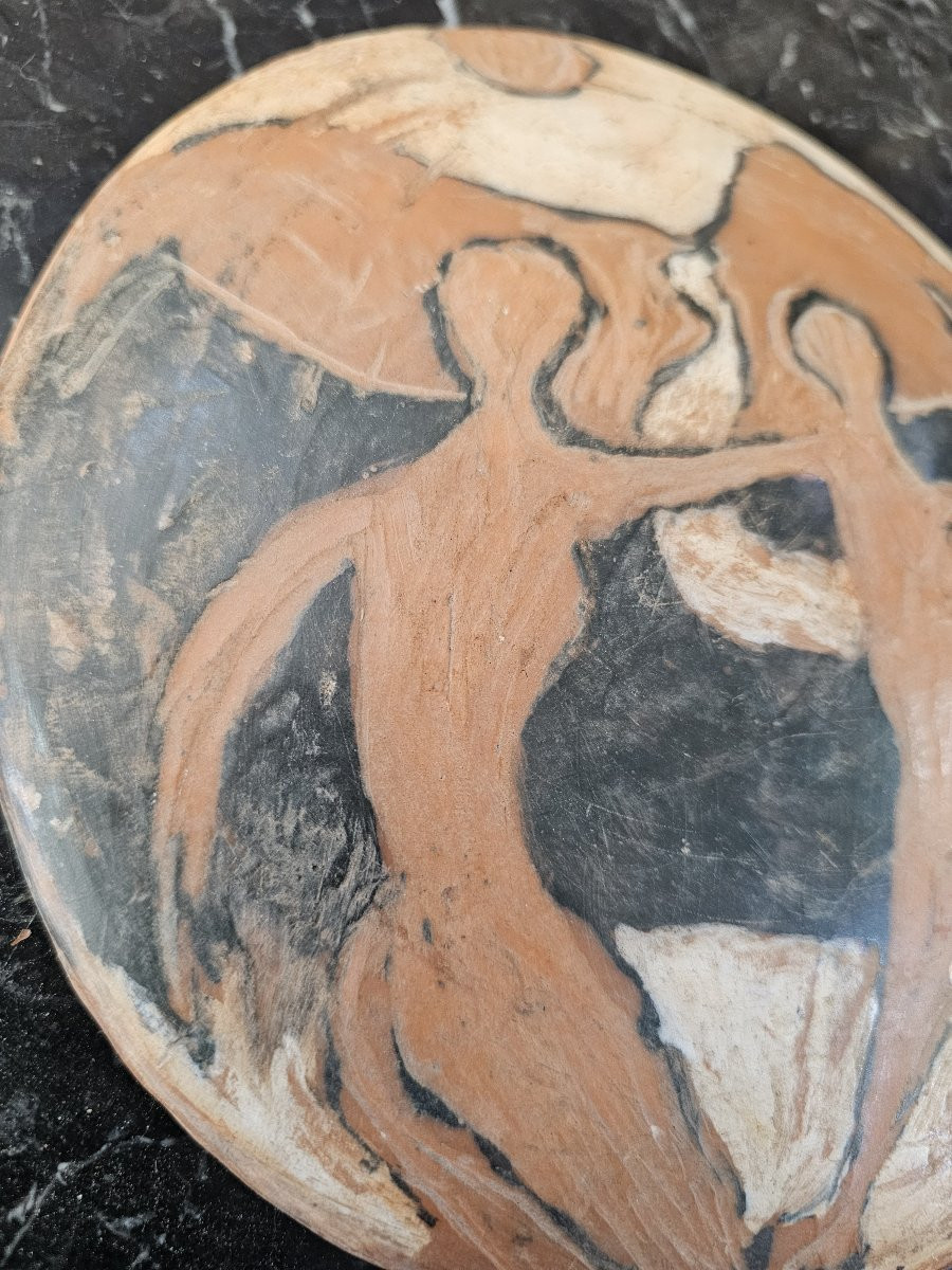 Decorated Terracotta Disc Signed Jean Paulet-photo-4