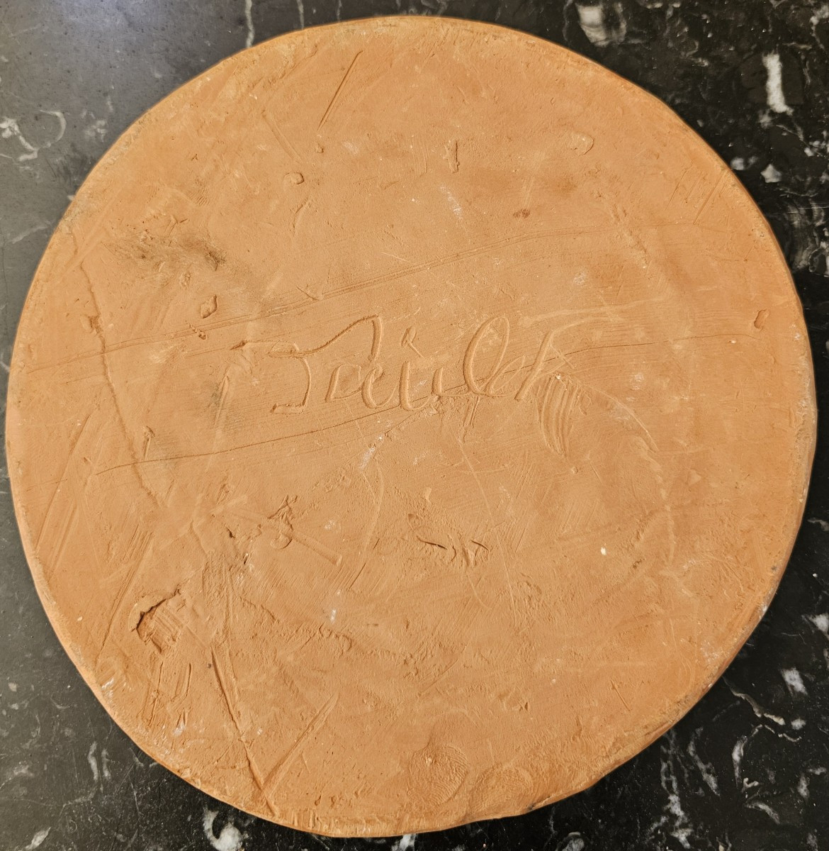 Decorated Terracotta Disc Signed Jean Paulet-photo-1