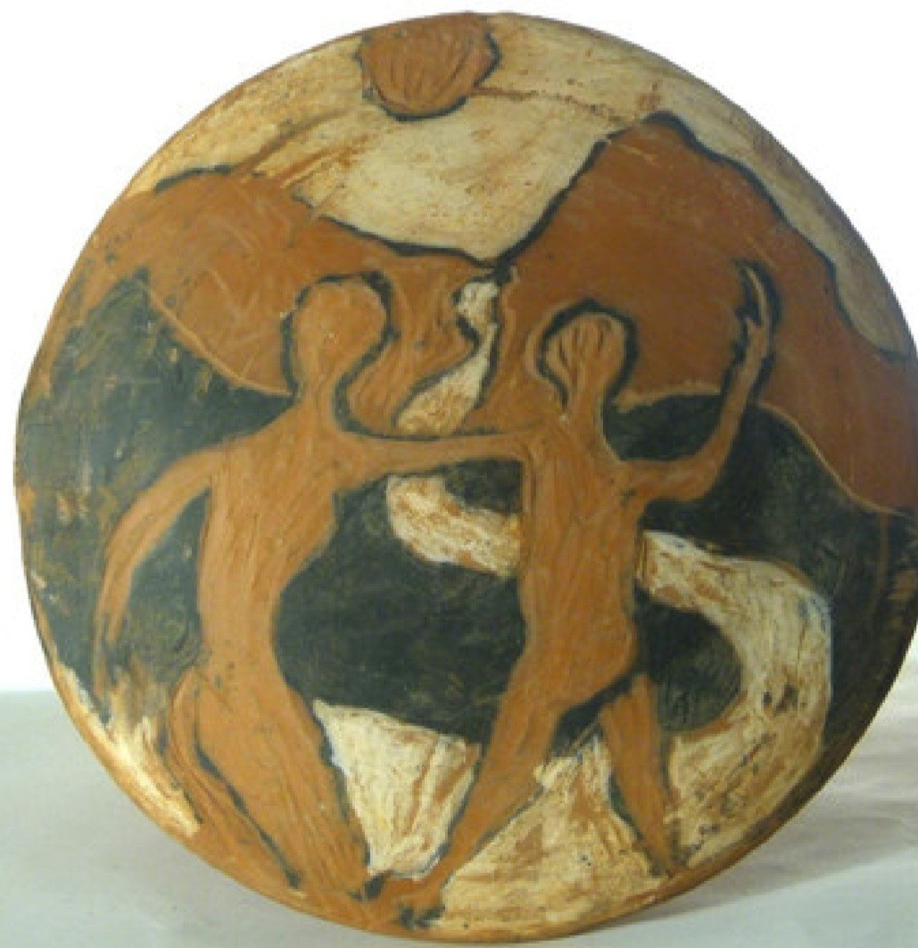 Decorated Terracotta Disc Signed Jean Paulet