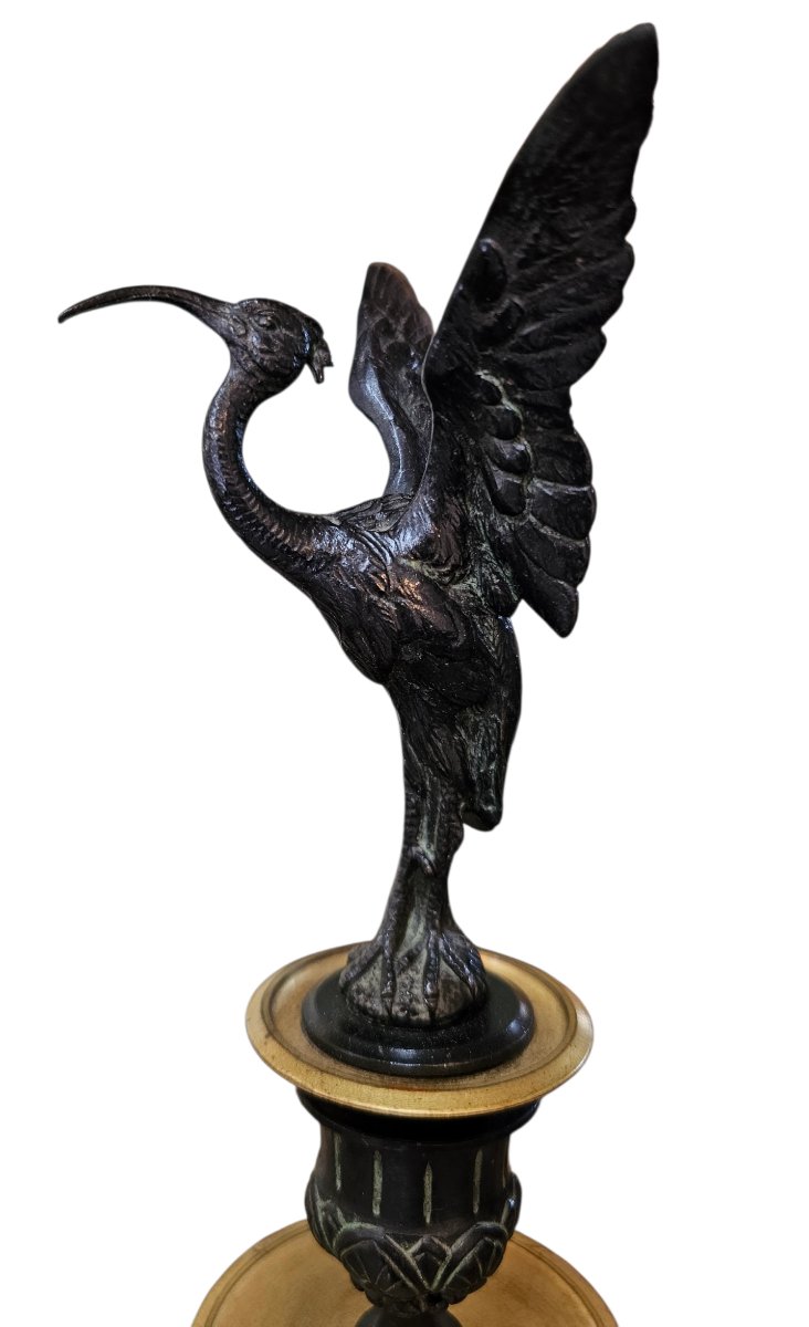 Paire candélabres Style Empire en bronze , laiton et métal patiné -photo-2