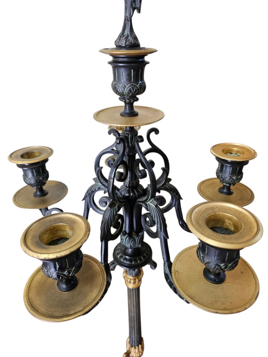 Paire candélabres Style Empire en bronze , laiton et métal patiné -photo-3