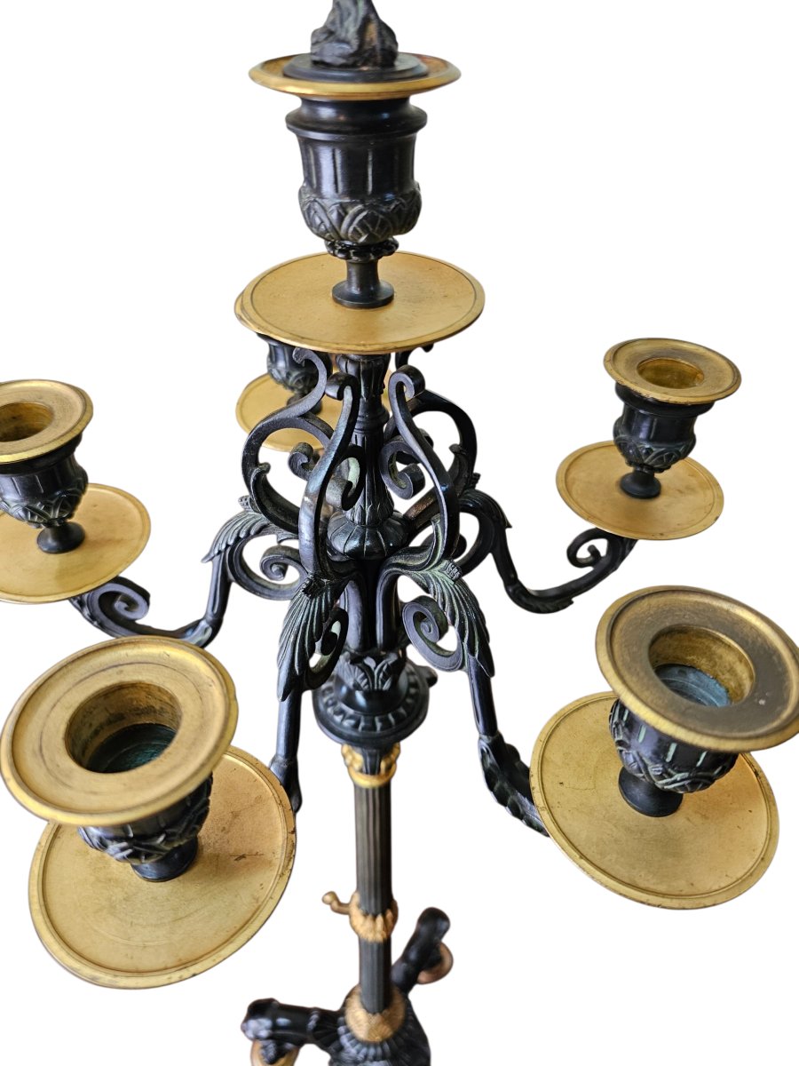 Paire candélabres Style Empire en bronze , laiton et métal patiné -photo-2