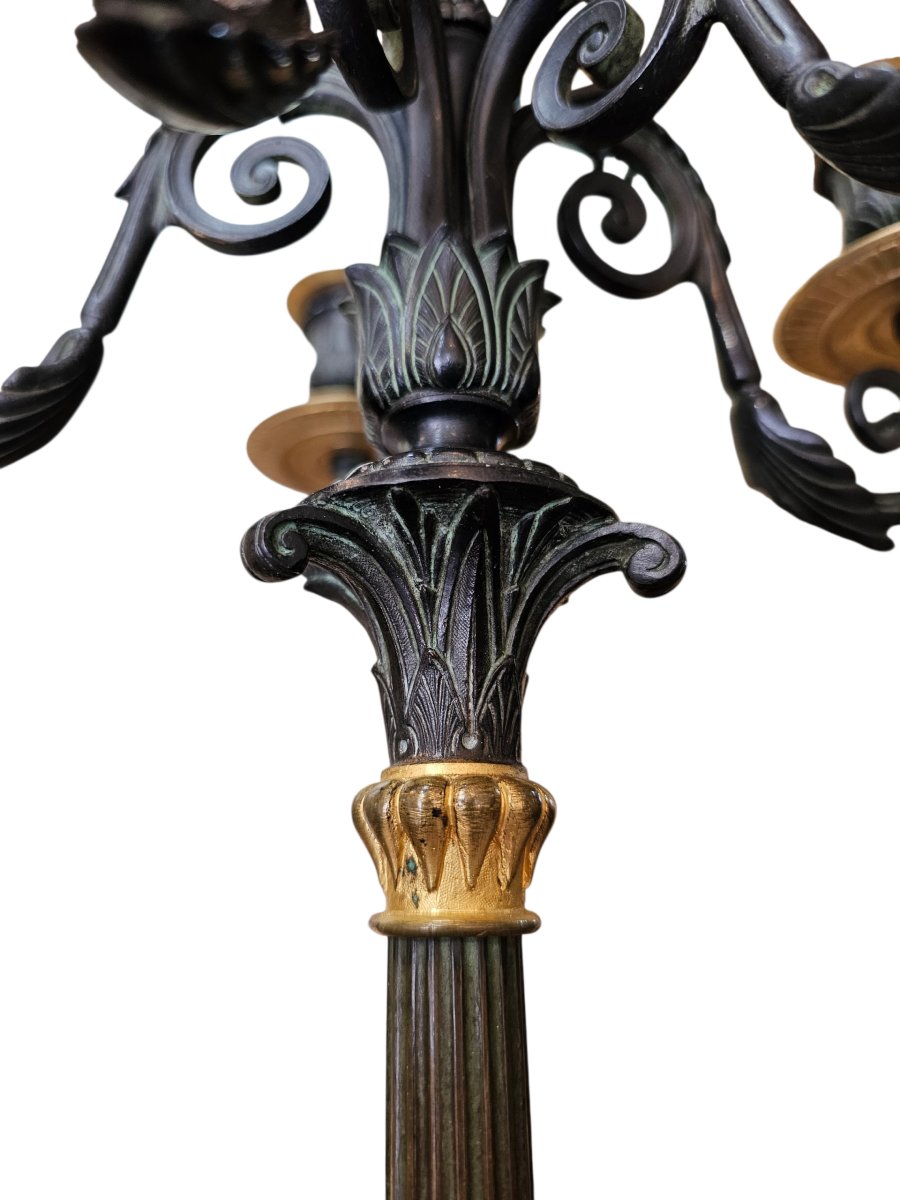 Paire candélabres Style Empire en bronze , laiton et métal patiné -photo-3