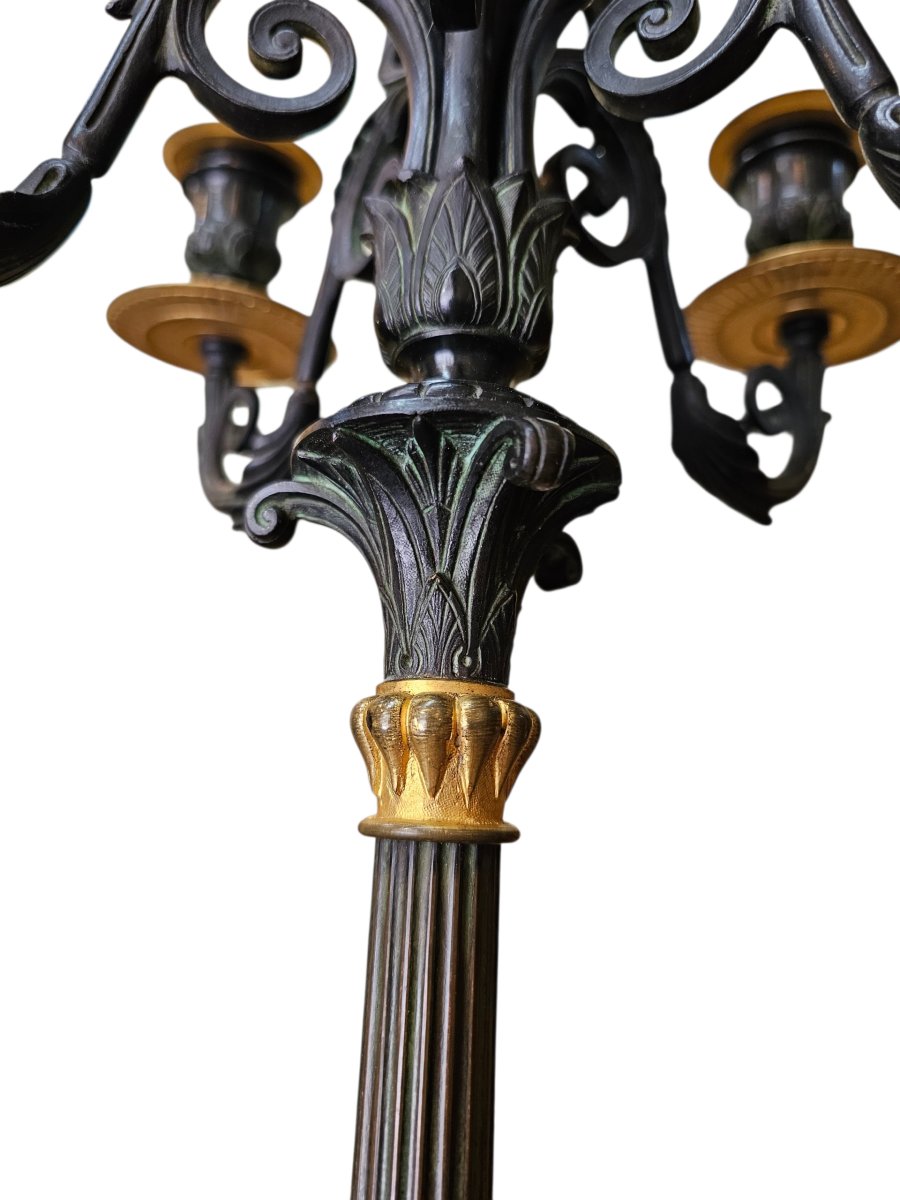 Paire candélabres Style Empire en bronze , laiton et métal patiné -photo-4