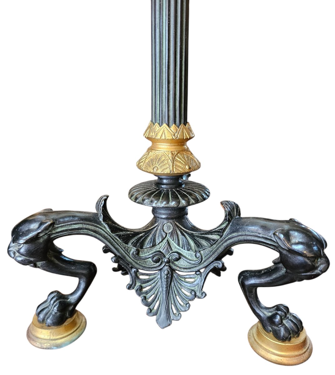 Paire candélabres Style Empire en bronze , laiton et métal patiné -photo-7