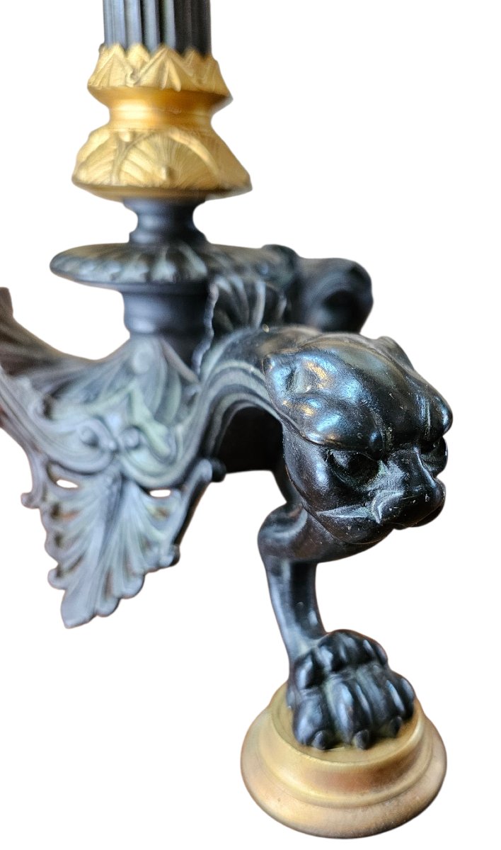 Paire candélabres Style Empire en bronze , laiton et métal patiné -photo-8