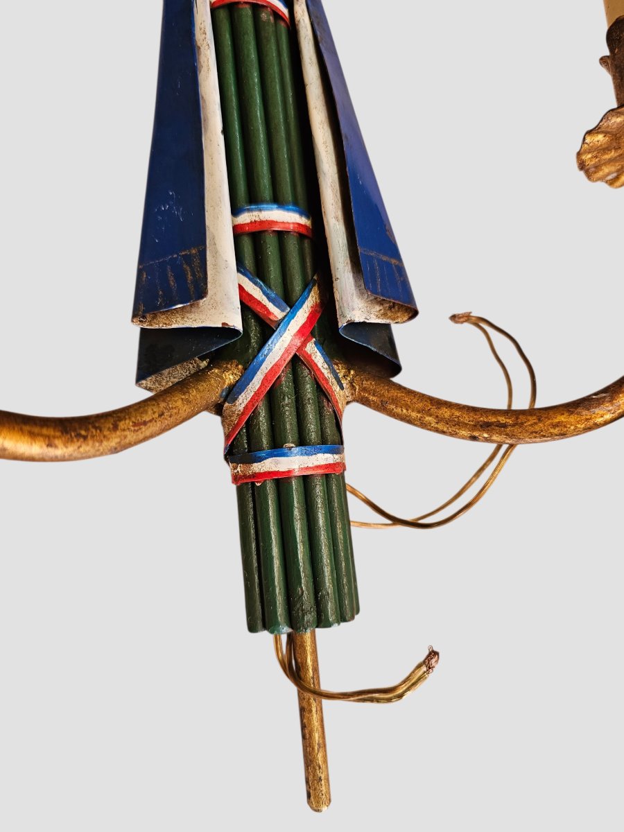 Ensemble de trois appliques Révolutionnaire en tôle peinte années 50/60-photo-3