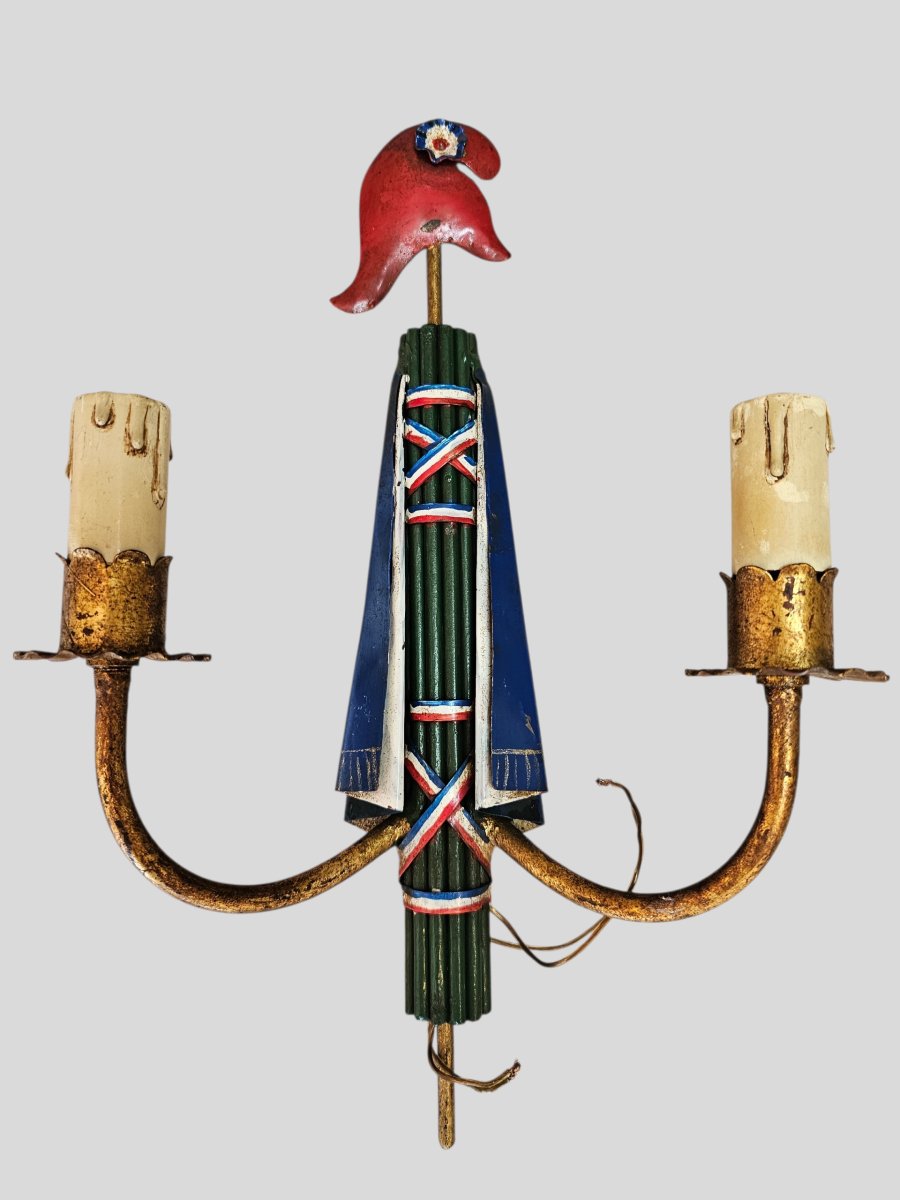 Ensemble de trois appliques Révolutionnaire en tôle peinte années 50/60-photo-4