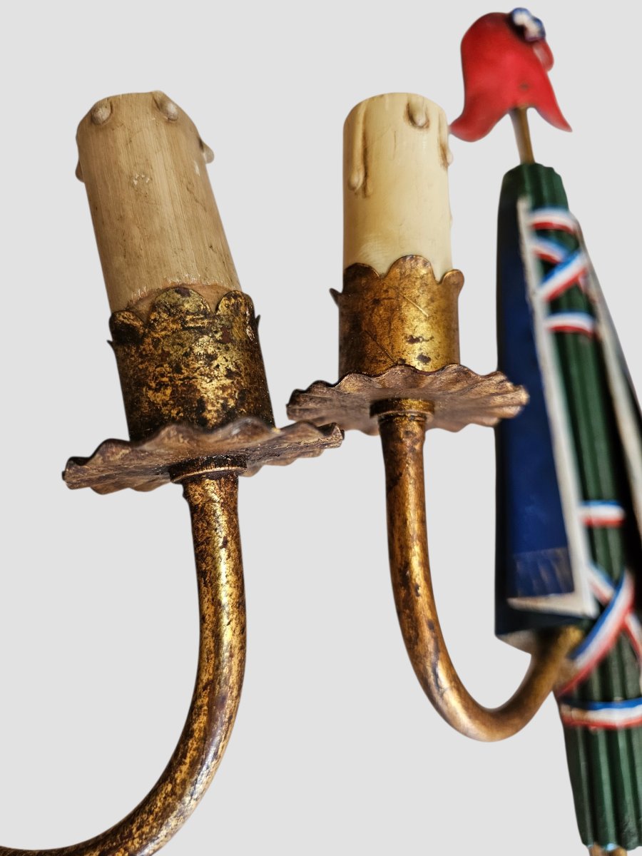 Ensemble de trois appliques Révolutionnaire en tôle peinte années 50/60-photo-4