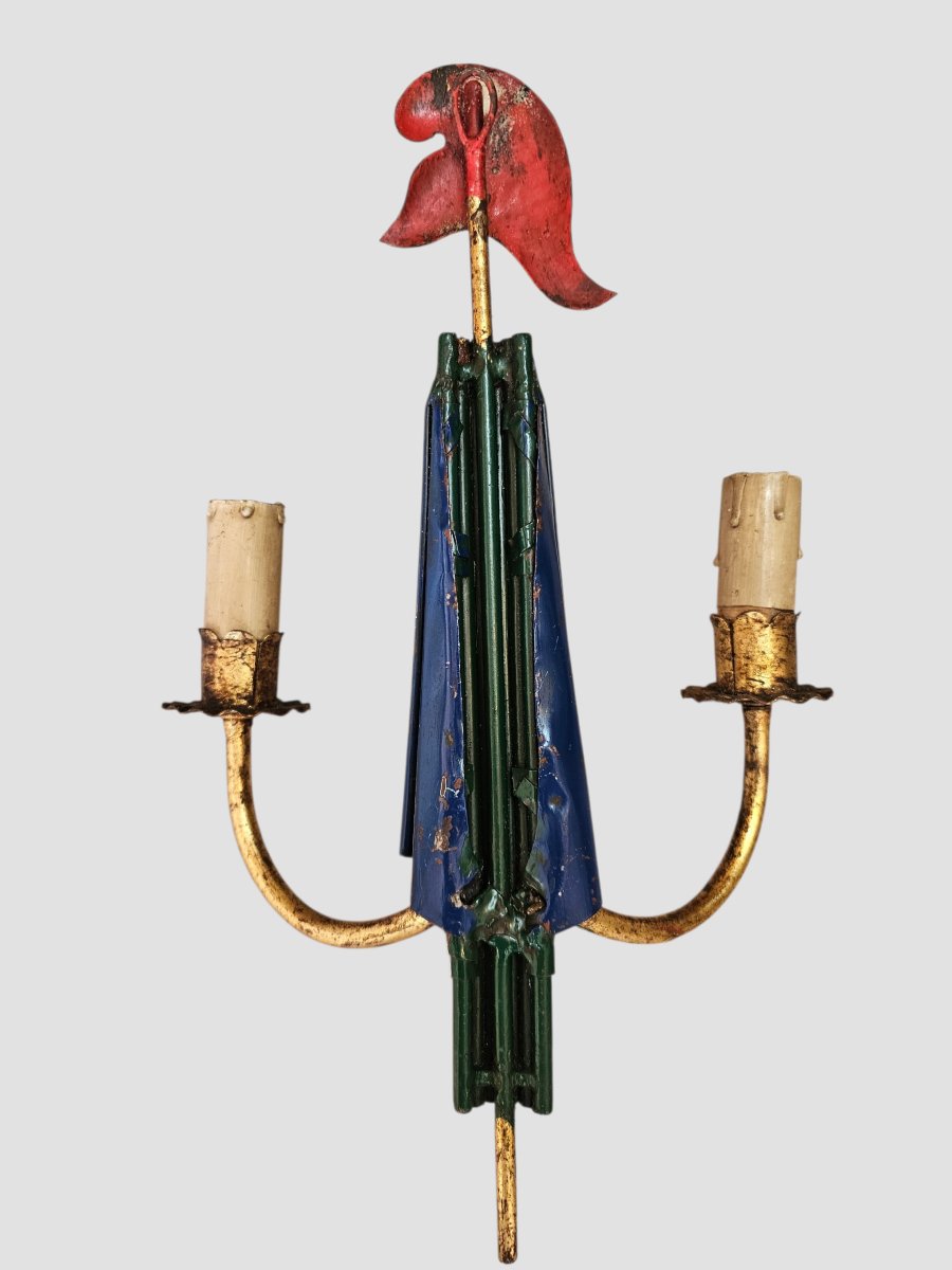 Ensemble de trois appliques Révolutionnaire en tôle peinte années 50/60-photo-5