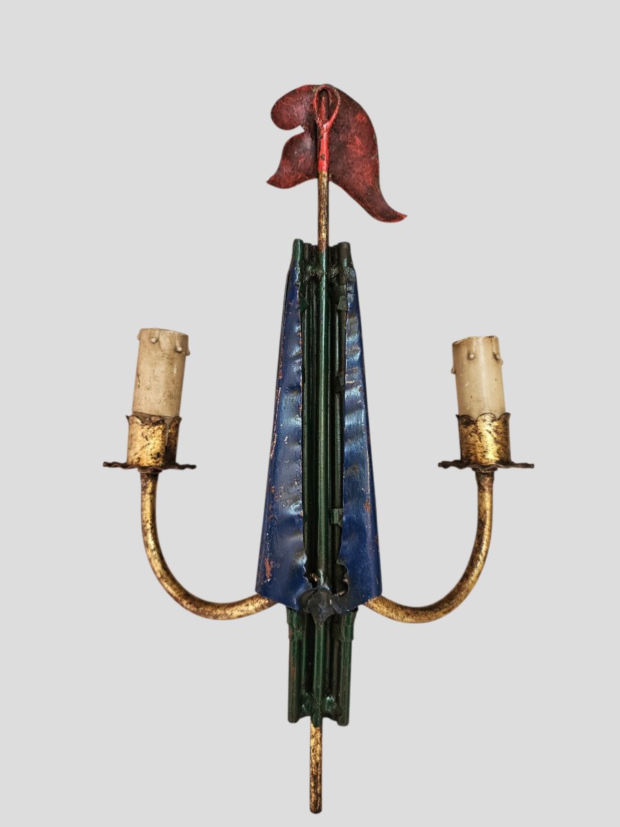 Ensemble de trois appliques Révolutionnaire en tôle peinte années 50/60-photo-6