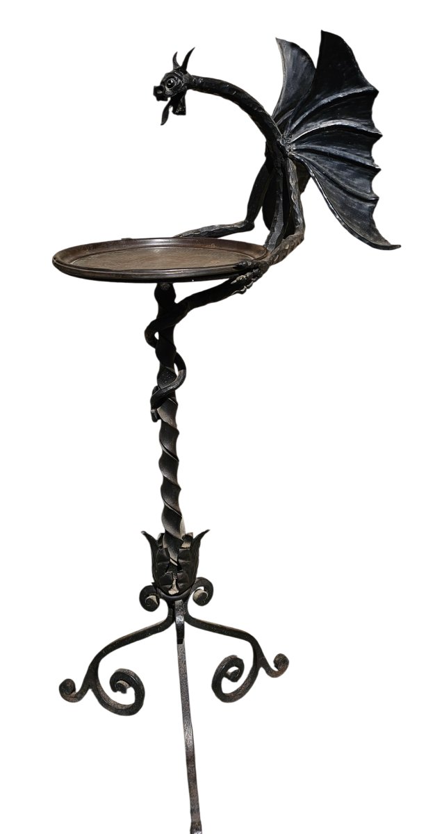 Card Or Pocket Holder On Wrought-iron Legs With Dragon Decoration, Catalan Work.-photo-3