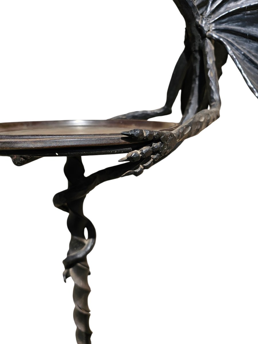 Card Or Pocket Holder On Wrought-iron Legs With Dragon Decoration, Catalan Work.-photo-1