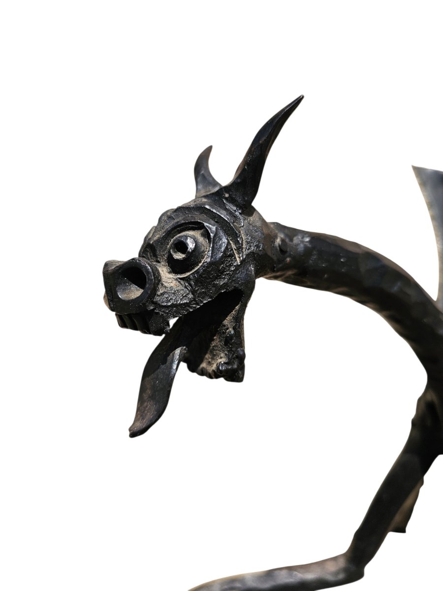Card Or Pocket Holder On Wrought-iron Legs With Dragon Decoration, Catalan Work.-photo-4