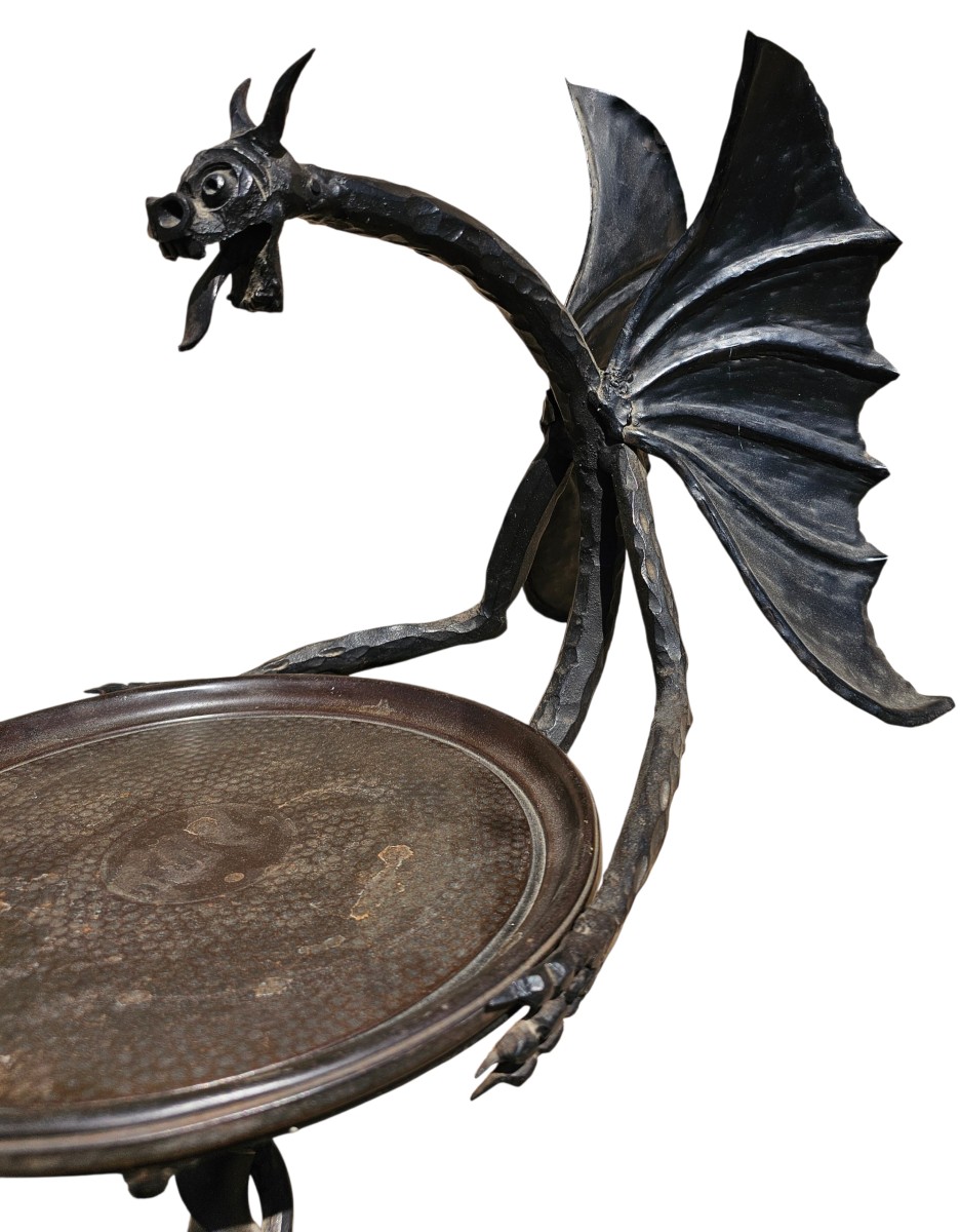 Card Or Pocket Holder On Wrought-iron Legs With Dragon Decoration, Catalan Work.
