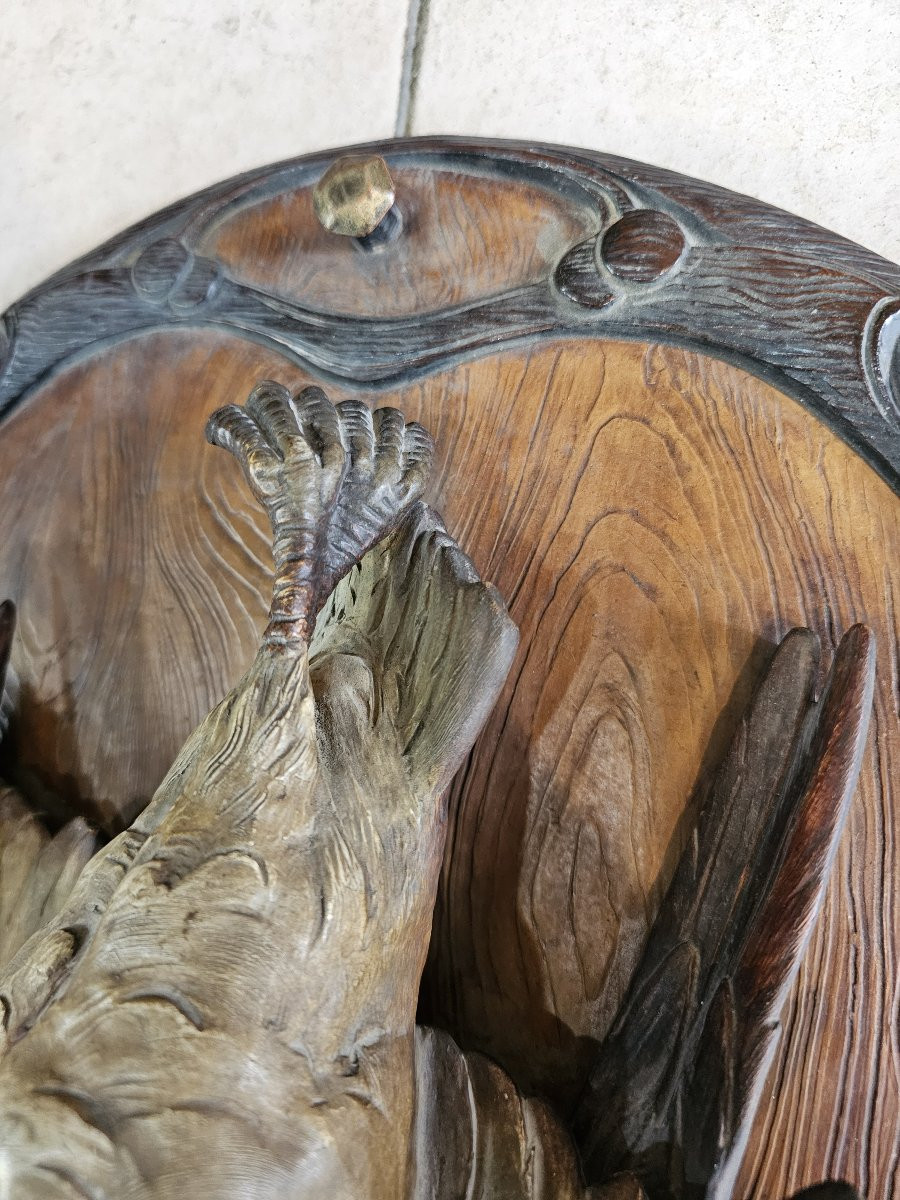 Paire de trophées de chasse en terre cuite polychrome,  marque JM pour Johan Maresh-photo-4