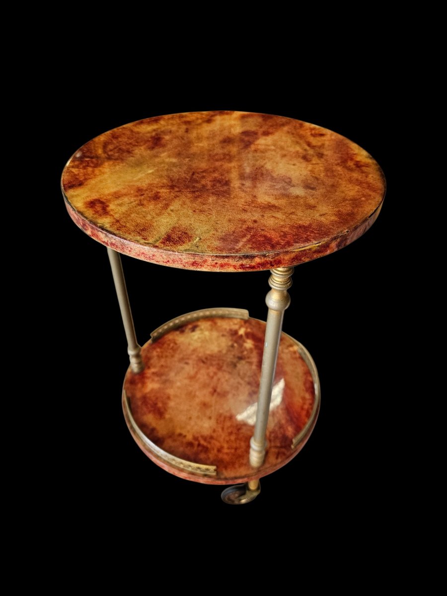 1960s Aldo Tura Round Bar In Red Goatskin Leather-photo-2
