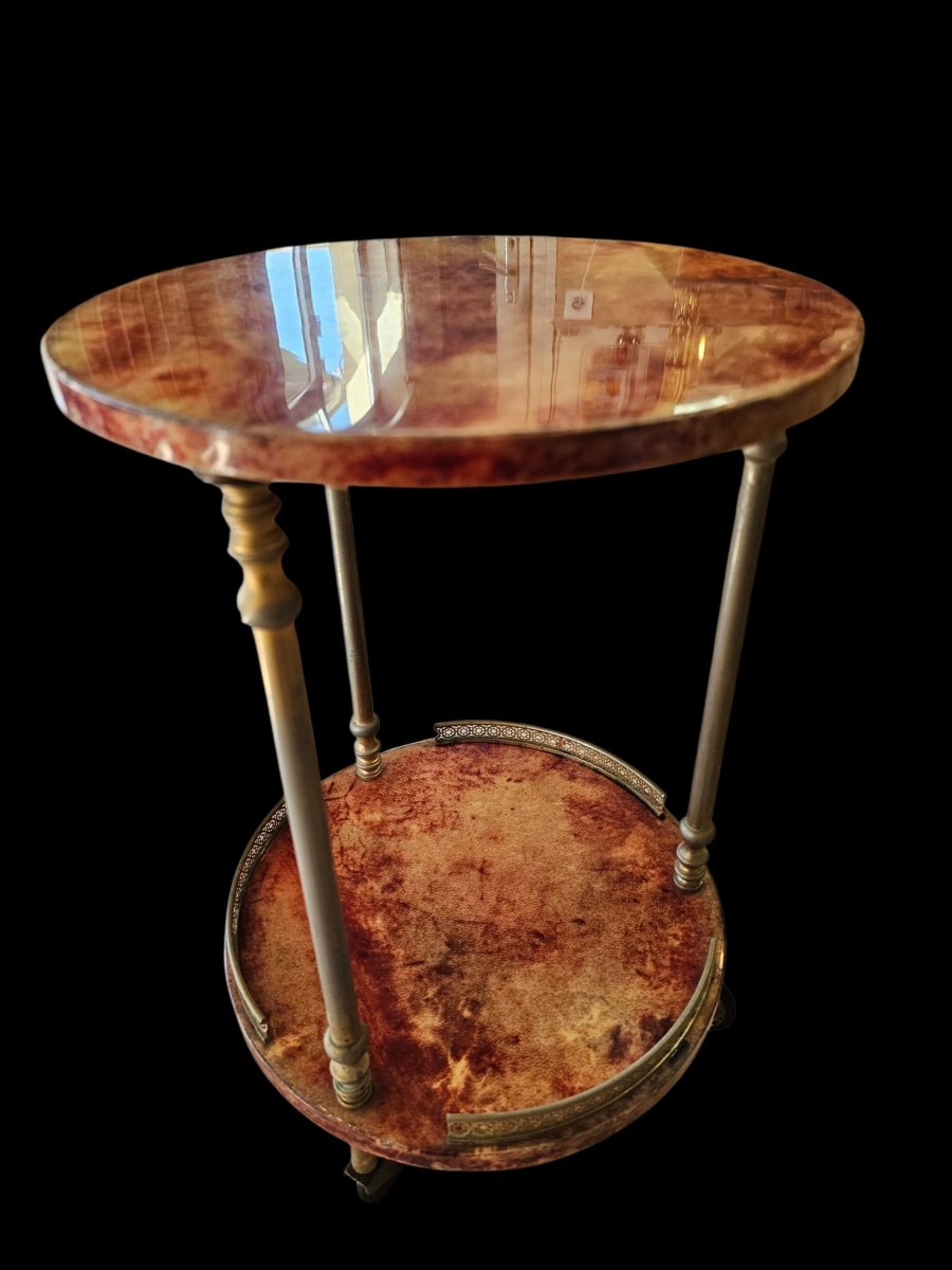 1960s Aldo Tura Round Bar In Red Goatskin Leather-photo-4