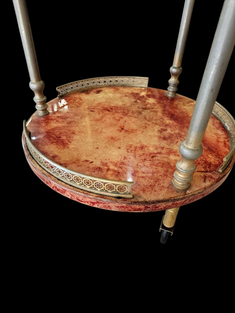 1960s Aldo Tura Round Bar In Red Goatskin Leather-photo-1