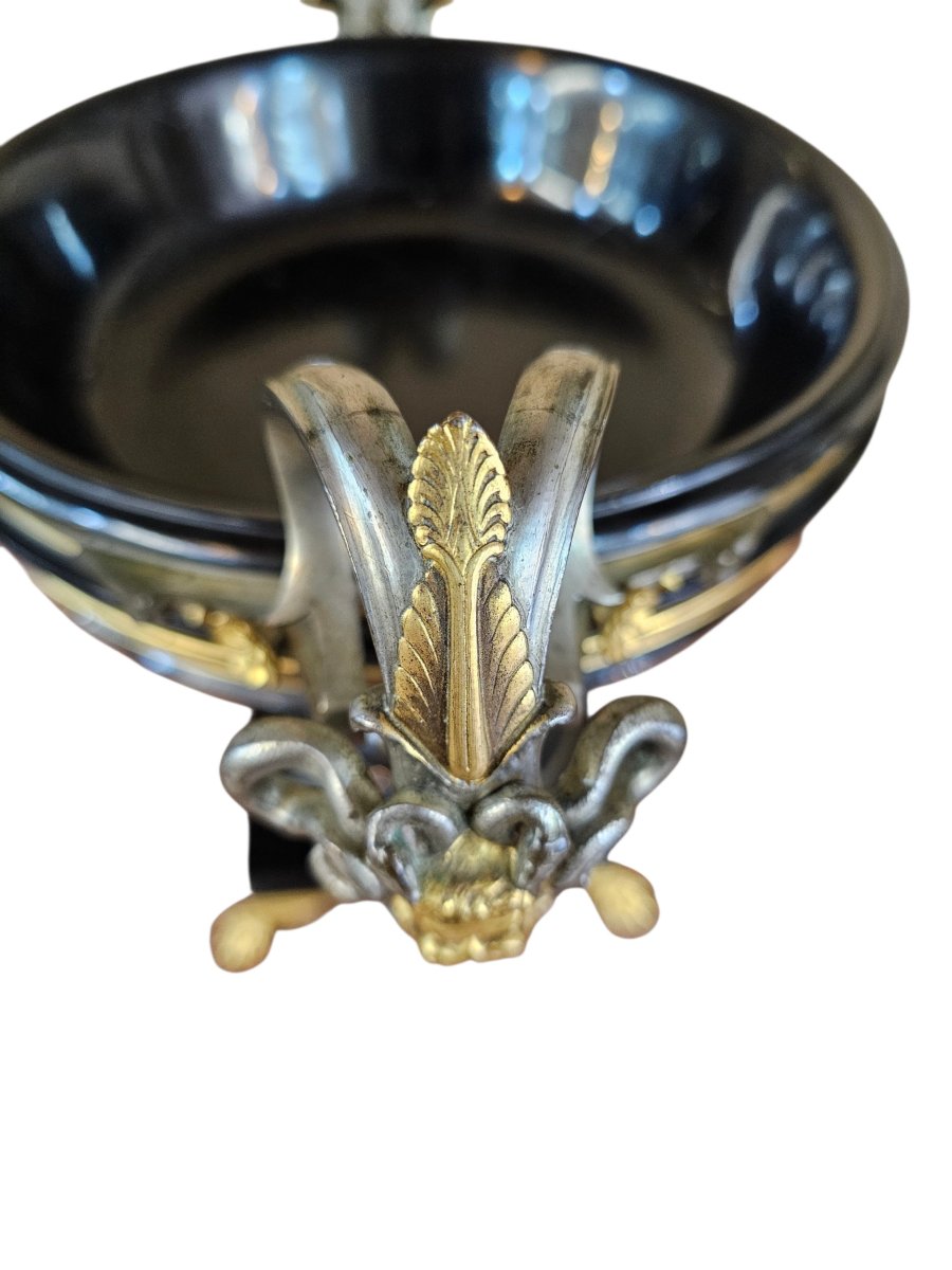 Belgian Black Marble Bowl, Gilded And Silvered Bronze Ornamentation, Barbedienne Label-photo-6