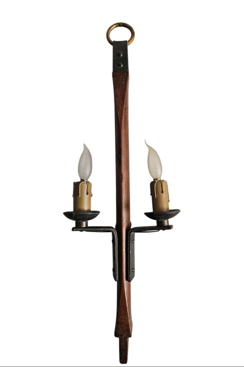 Wall Lamp With Two Light Arms Jacques Adnet ( 1900-1984 )