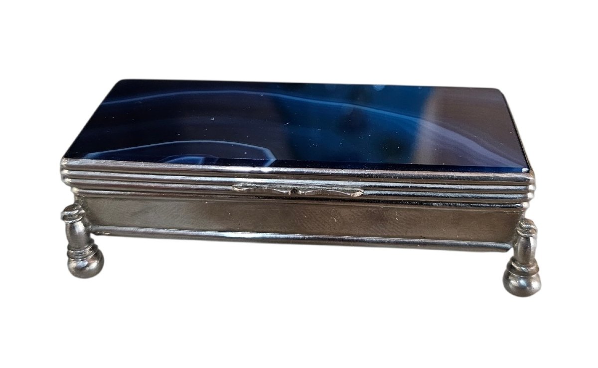Stamp Box In Silver-plated Metal And Blue Agate-photo-4